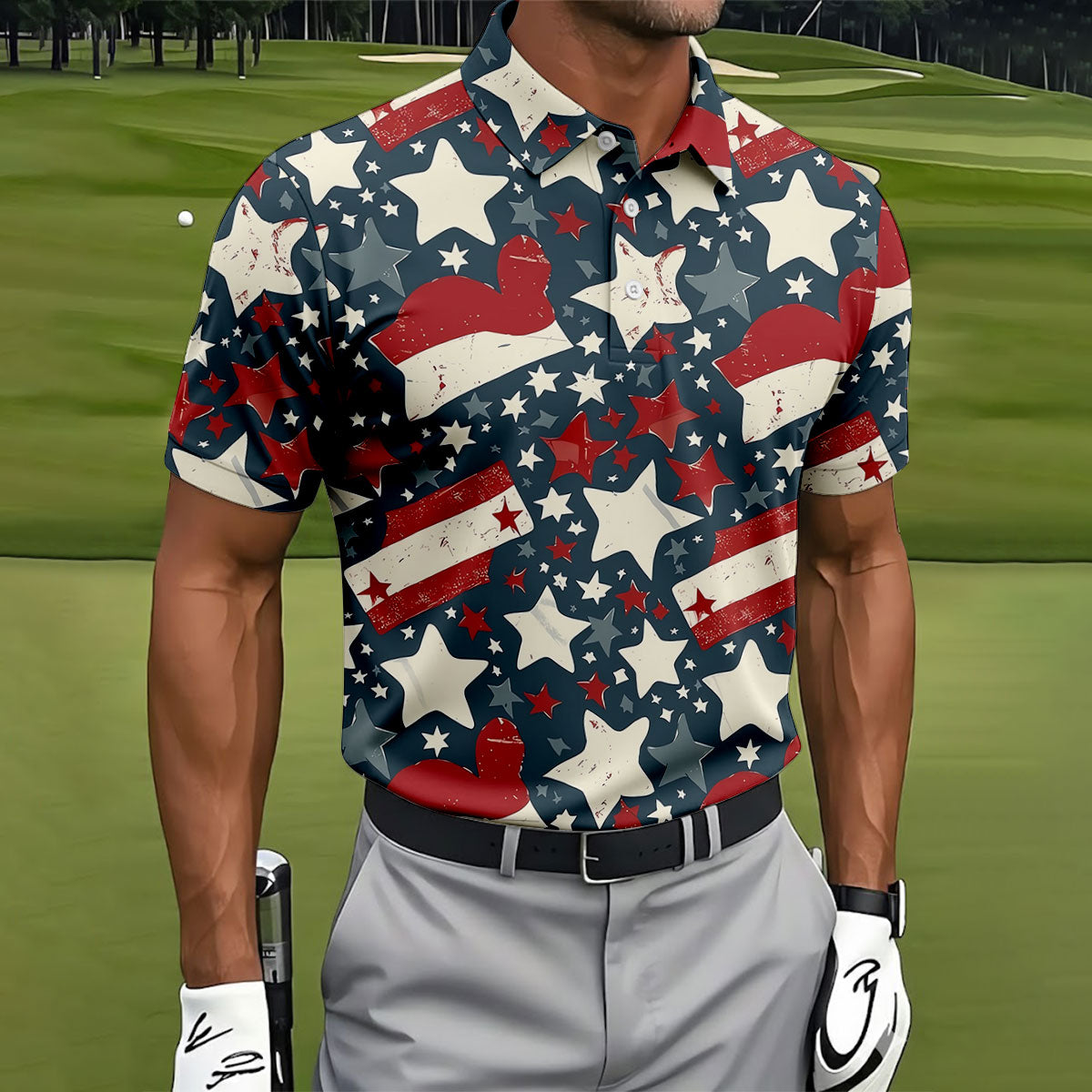 Distressed Texas Flag Golf Shirt, 250 Years Patriotic 4th Of July Golf Shirts For Men