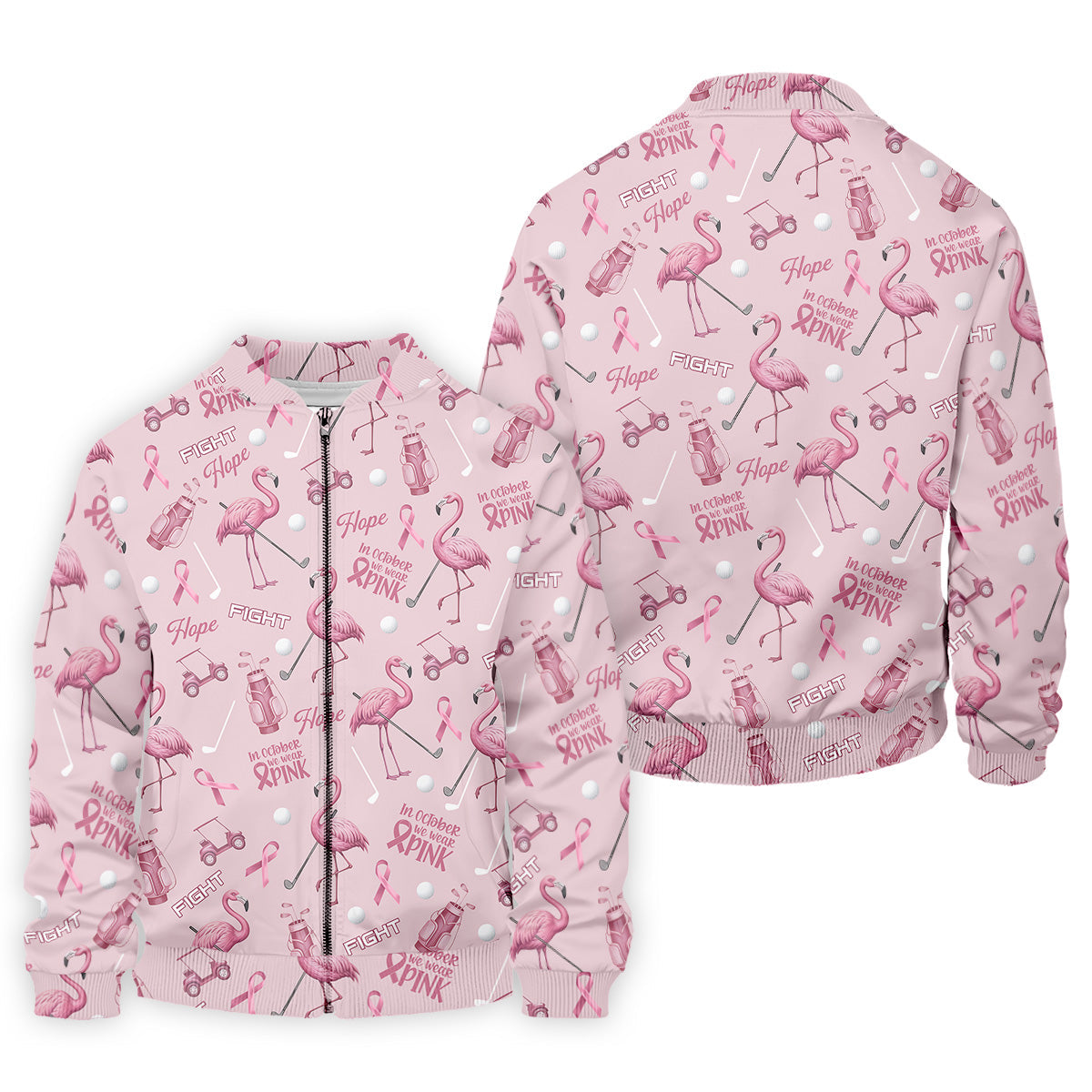 Funny Flamingo Pink Ribbon Men's Polo ShirtBreast Cancer Awareness Shirt, Golf Shirts For Men