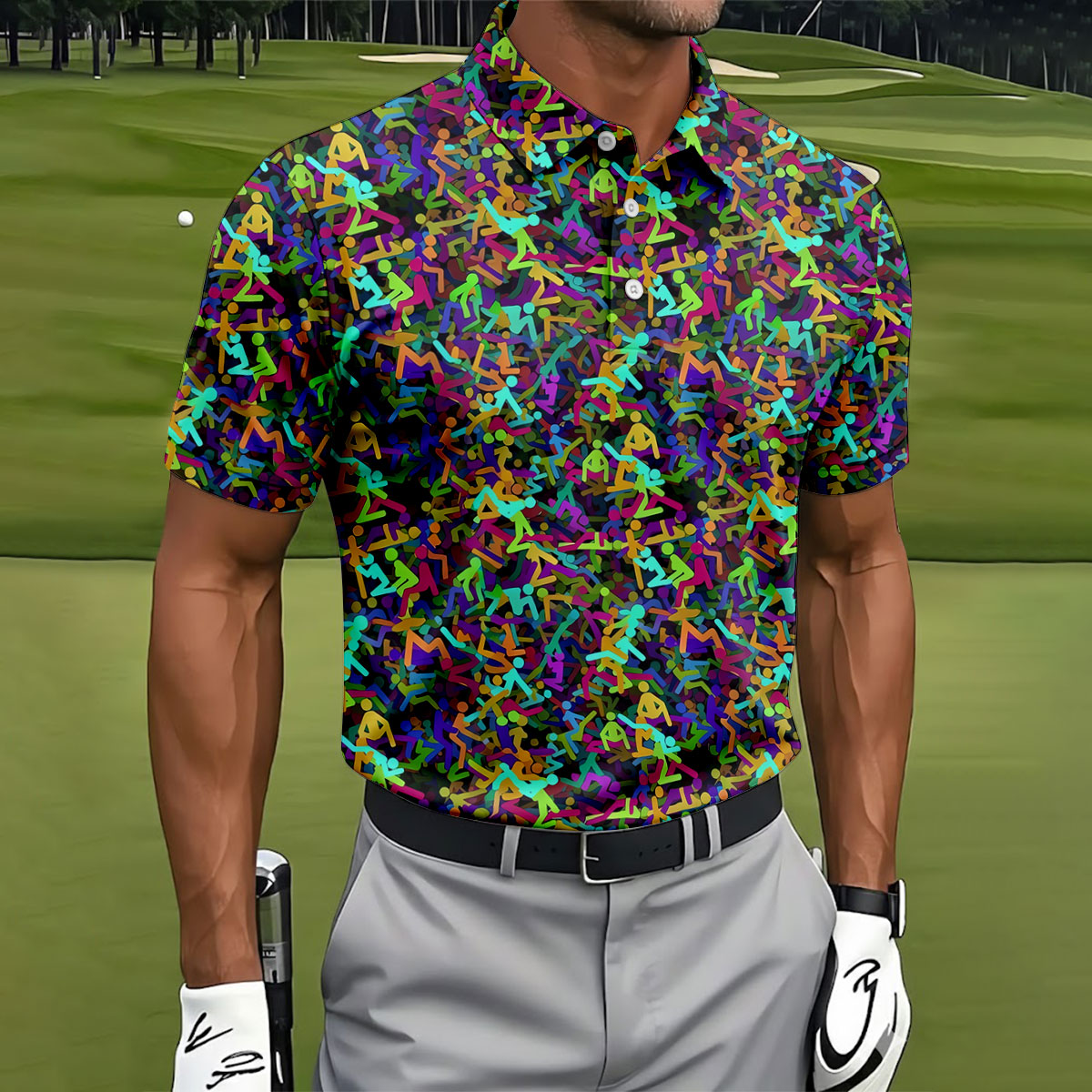 Colorful Abstract Golf Pattern Polo Shirt, Mens Golf Shirts, Hawaiian Golf Shirt