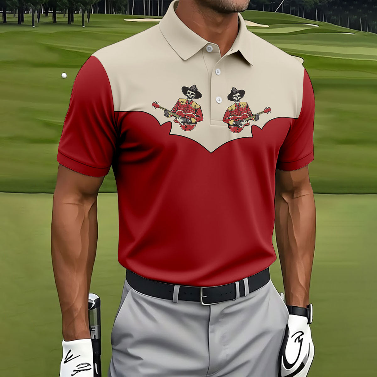 Western Skeleton Guitar Golf Polo Shirt, Golf Polo Shirts For Men, Hawaiian Golf Shirt