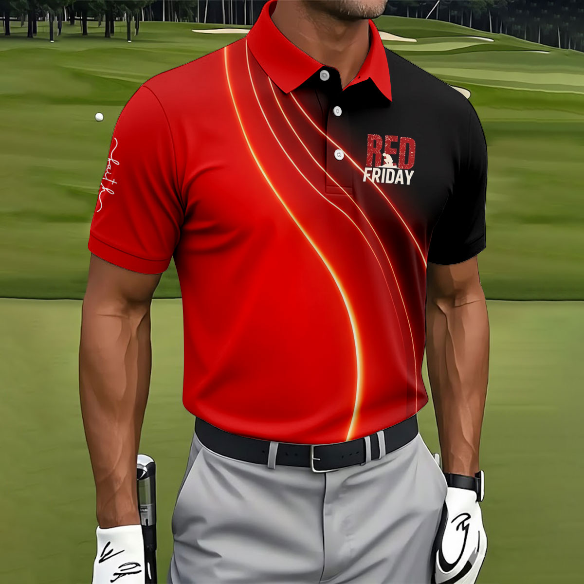 Red Friday Red Black Gradient Faith 4th Of July Golf Shirt, 250 Years Polo Shirts For Men