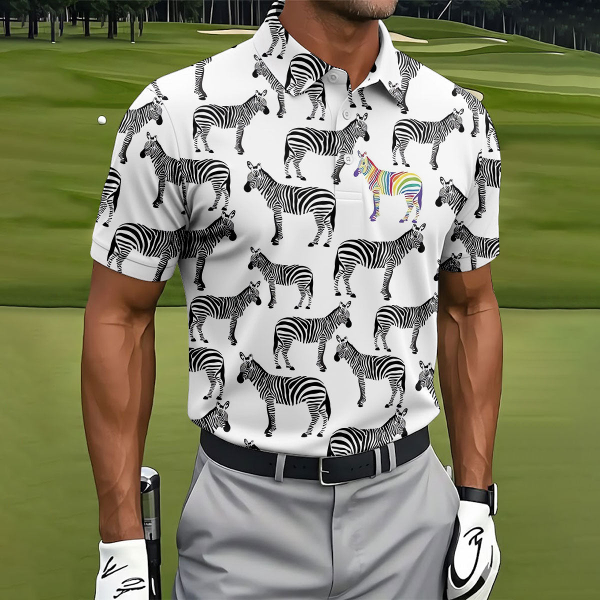 Rainbow Zebra Be Yourself Pride Month Support Golf Tops For Men, LGBT Community Polo Shirts For Men