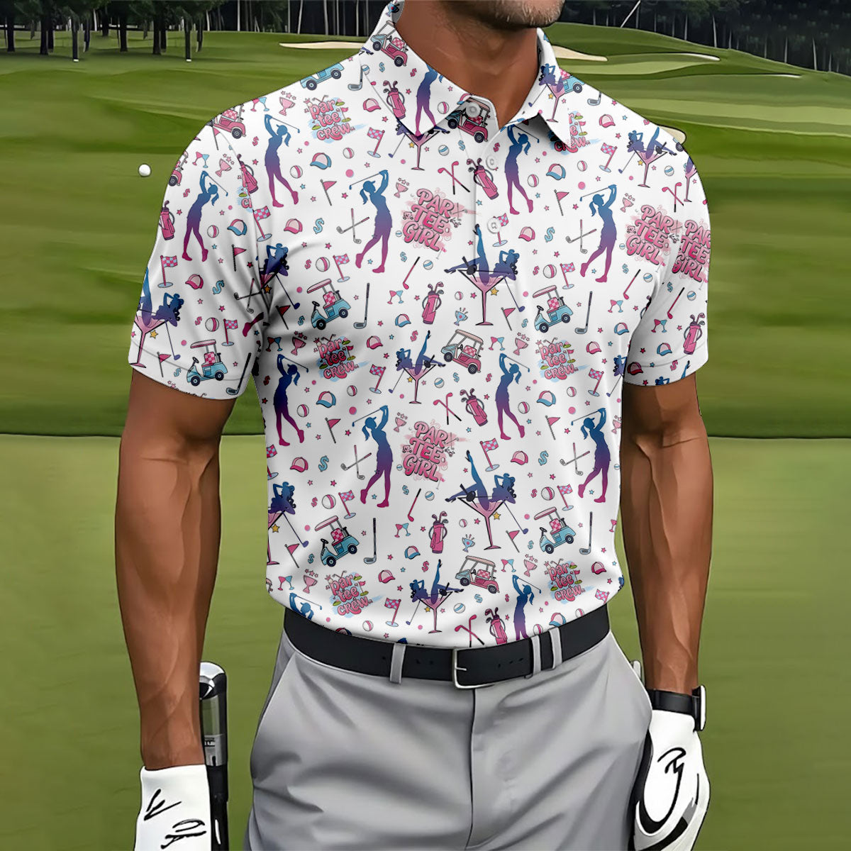 Funny Par Tee Girl Golfer Pattern Golf Polo Shirt, Polo Shirts For Men, Mens Golf Apparel