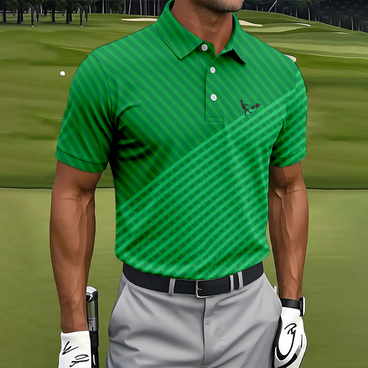 Lawn Mower Green Cross Stripe Father's Day Golf Shirt, Polo Shirts For Men, Golf Gift For Dad