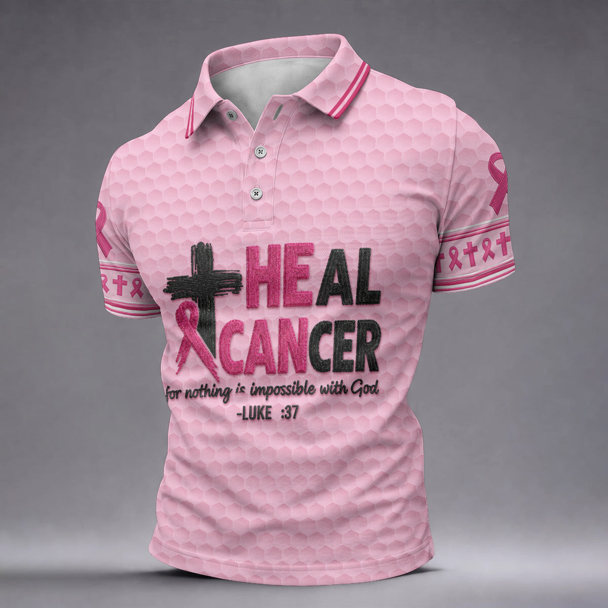 Heal Cancer Faith Pink Breast Cancer Awareness Shirt, Mens Golf Polo, Golf Shirts For Men