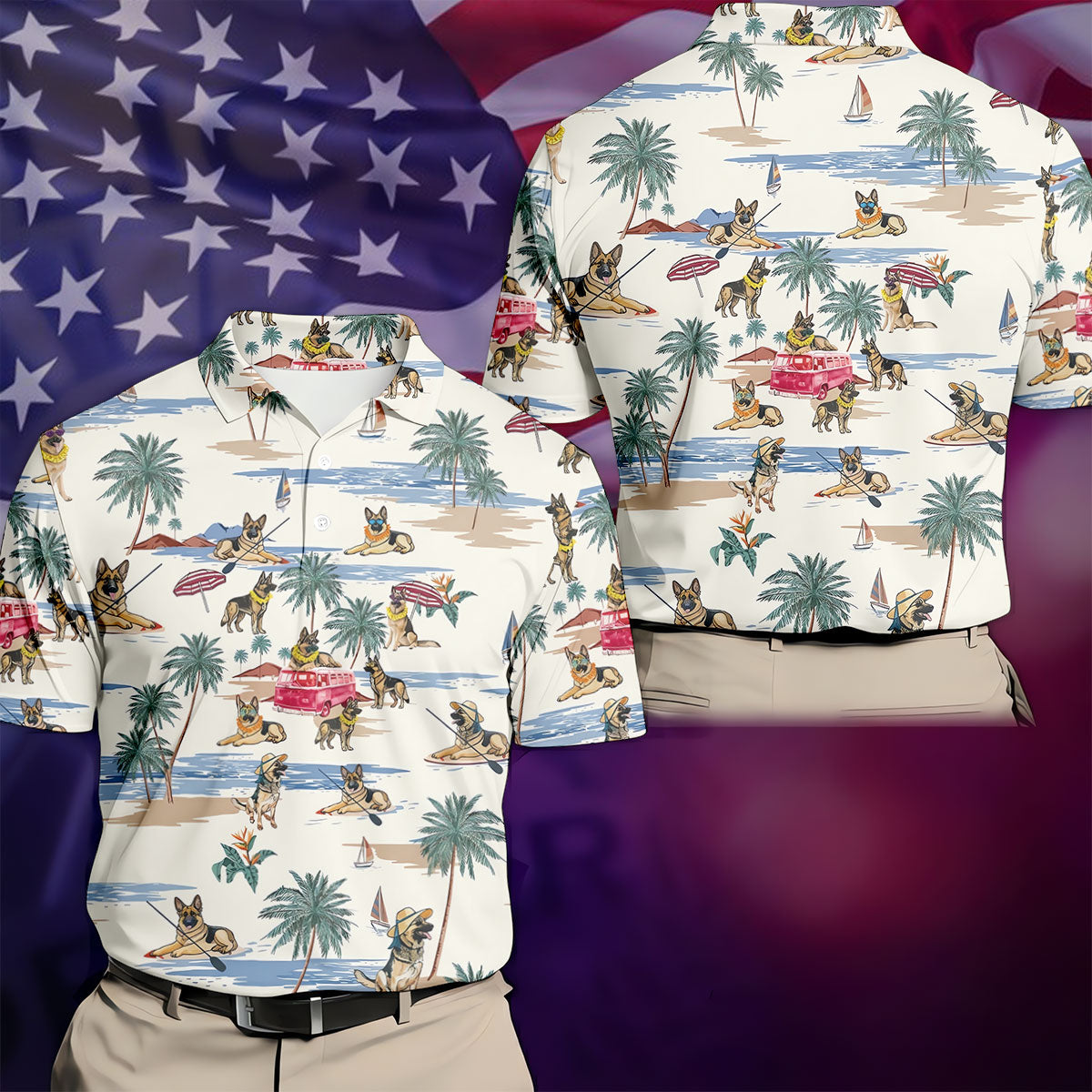 German Shepherd Beach Vacation Golf Polo Shirt, Mens Golf Polo, Golf Apparel For Men