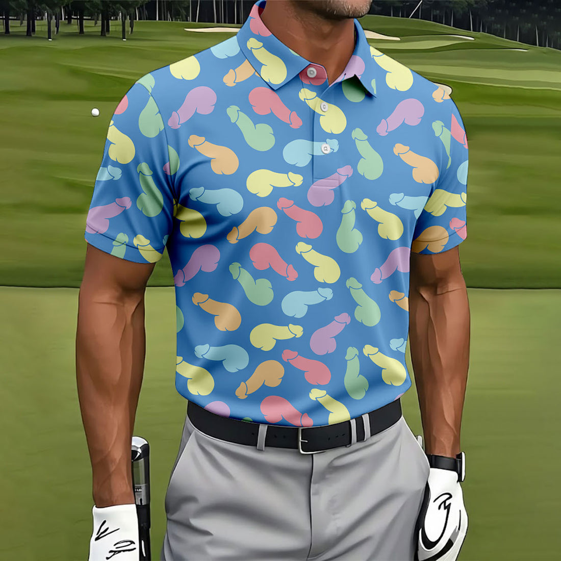 Funny Pastel Adult Pattern Blue Polo Shirt, Mens Golf Polo, Golf Shirts For Men