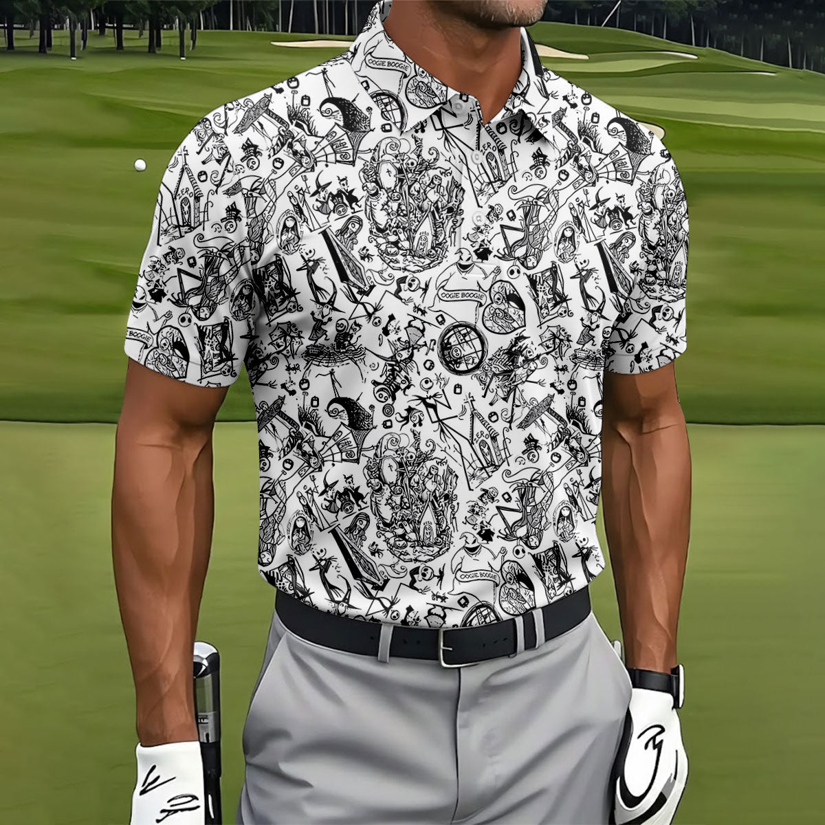 Doodle Horror Character Halloween Polo Shirt, Golf Polo For Men, Mens Golf Shirt