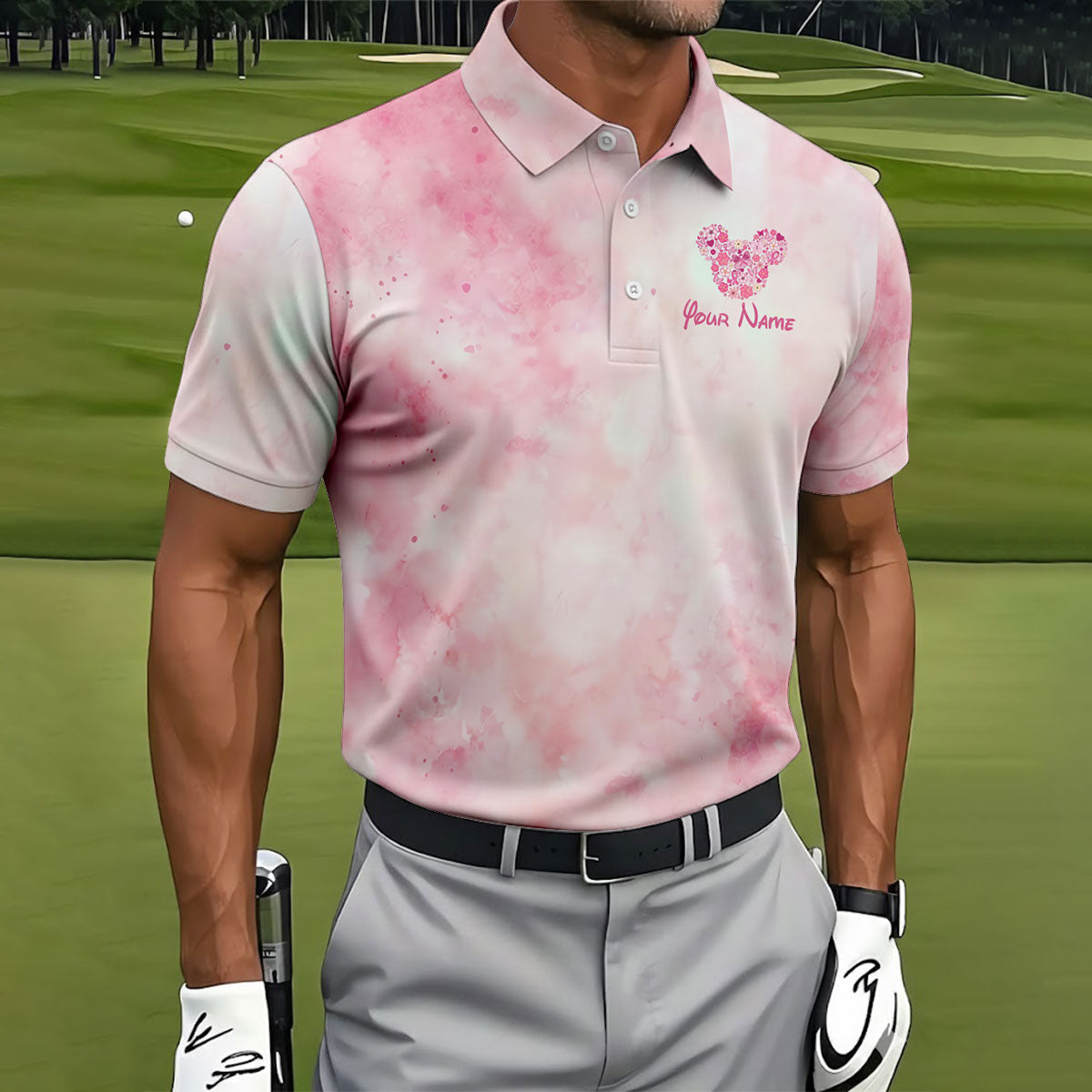 Custom Floral Heart Breast Cancer Polo Shirt, Golf Shirts For Men, Mens Golf Apparel