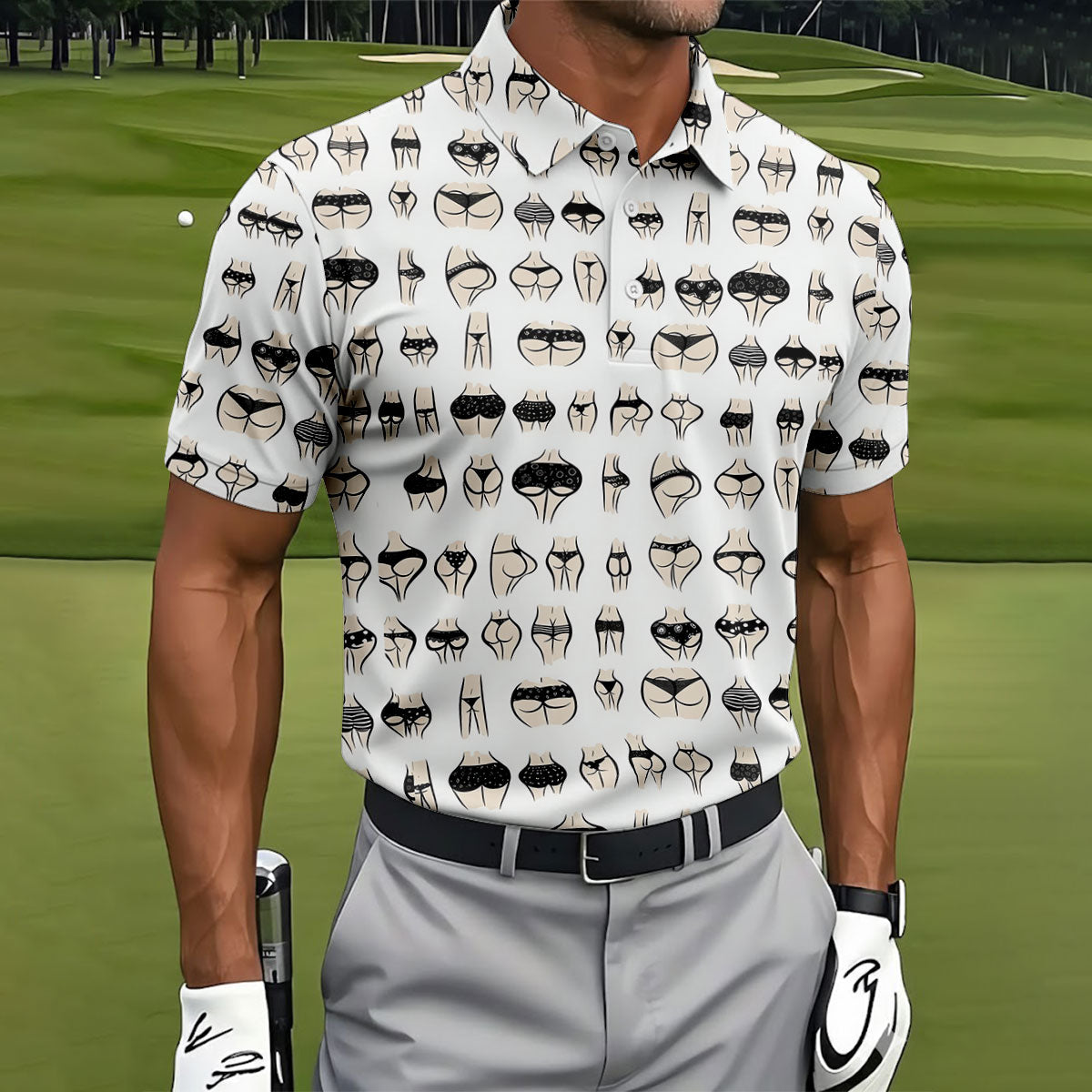 Funny Lingerie Butt Pattern Golf Polo Shirt, Golf Polo Shirts For Men, Mens Polo Shirts