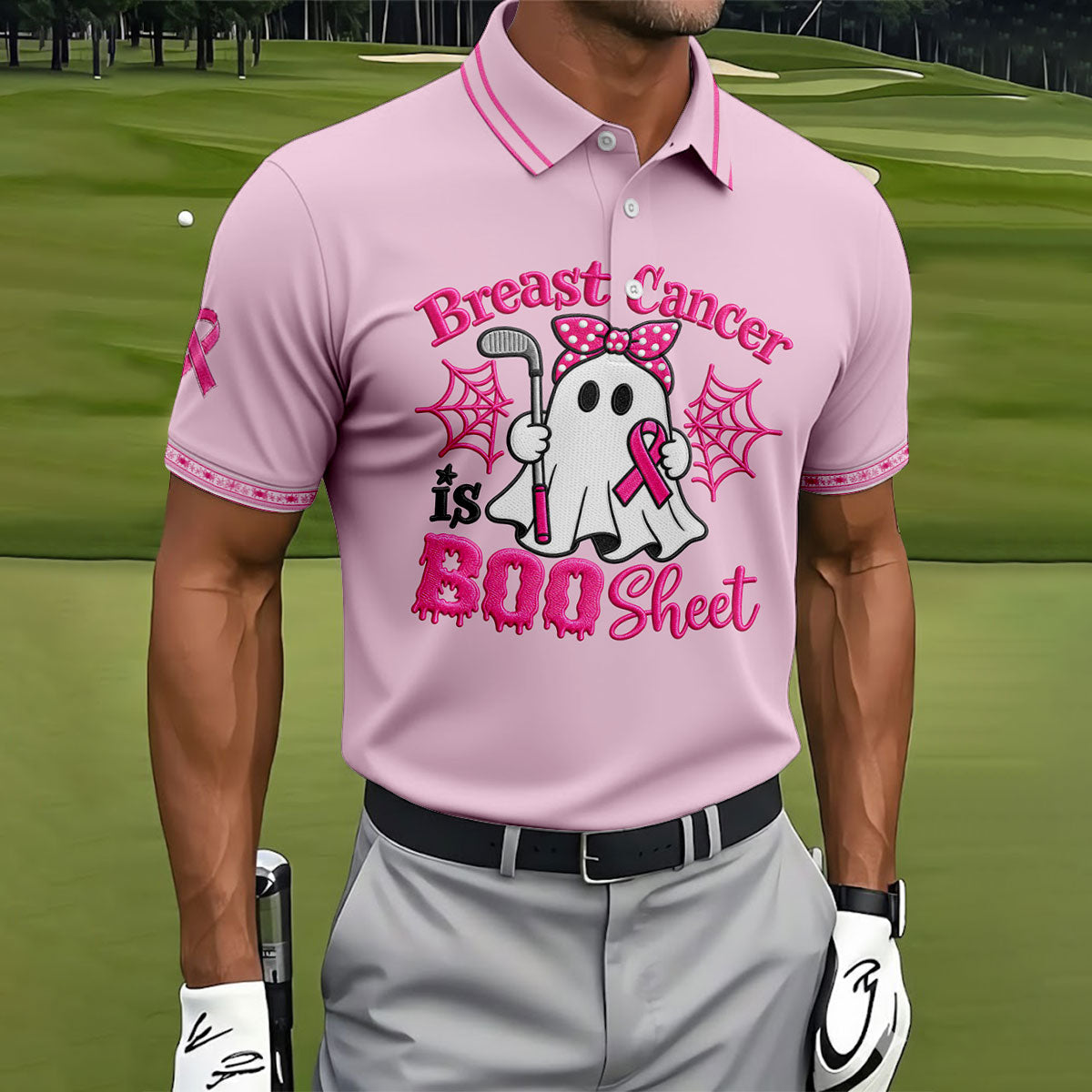 Breast Cancer Is Boo Sheet Ghost Polo Shirt, Men's Golf Shirt, Printed Golf Shirts