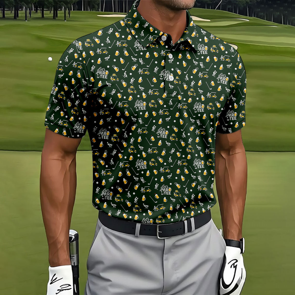 Let's Par Tee Funny Golf Pattern Polo Shirt, Mens Golf Polo, Hawaiian Golf Shirt