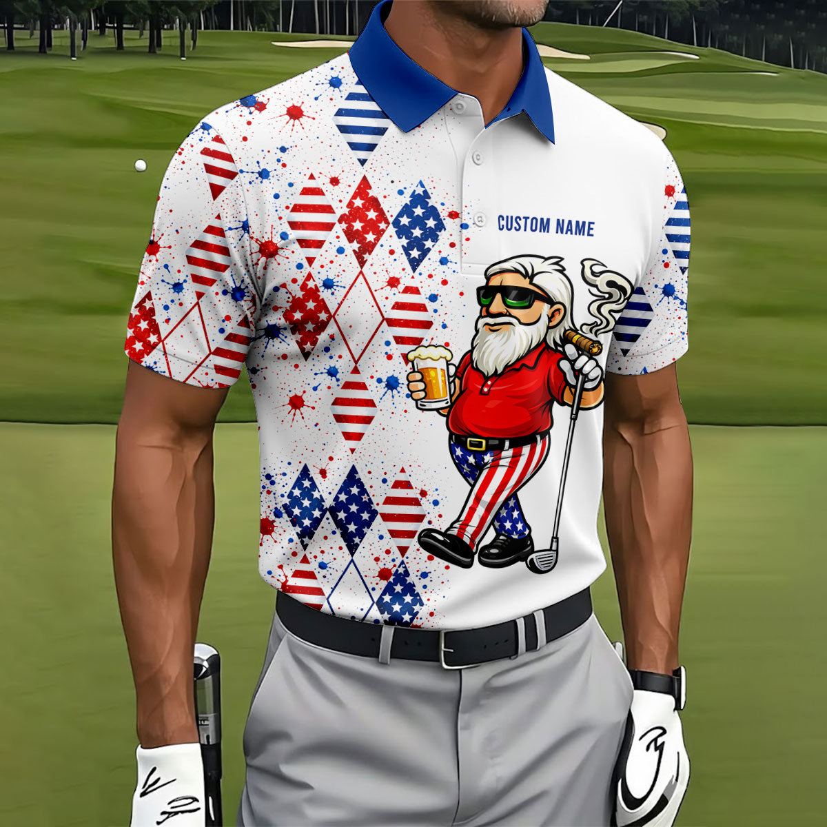 Patriotic Man Golf And Beer Argyle Pattern 4th Of July Golf Shirt, 250 Years Golf Shirts For Men
