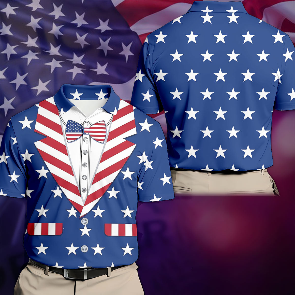 US Flag Costume Patriotic 4th Of July Golf Shirt, 250th Anniversary Polo Shirts For Men