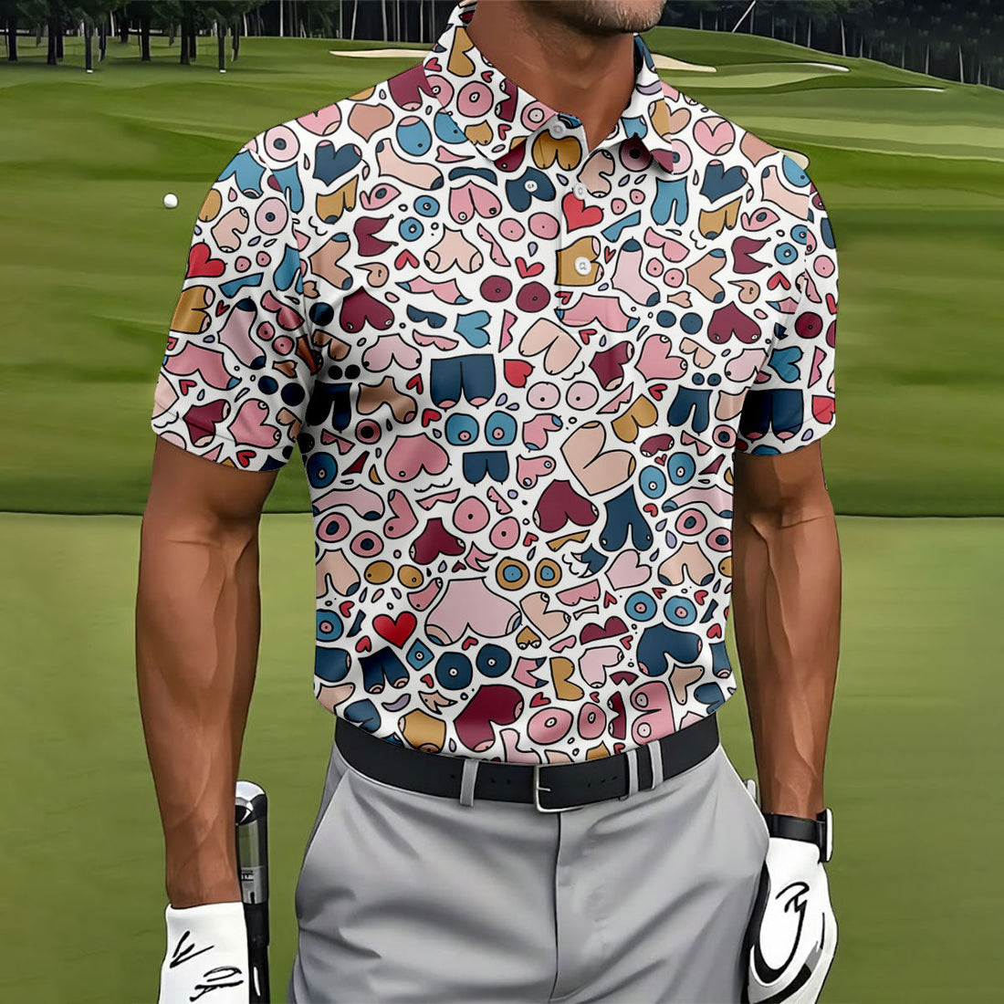 Funny Adult Body Parts Pattern Shirt, Mens Golf Polo, Printed Golf Shirts (Copy)