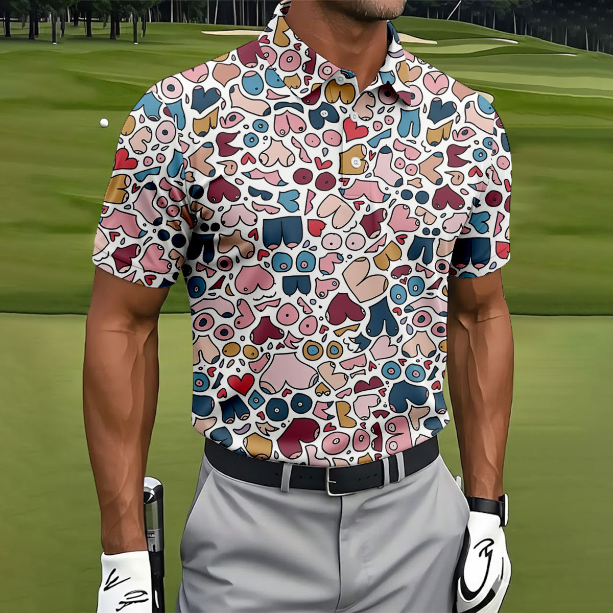 Funny Adult Body Parts Pattern Shirt, Mens Golf Polo, Printed Golf Shirts (Copy)