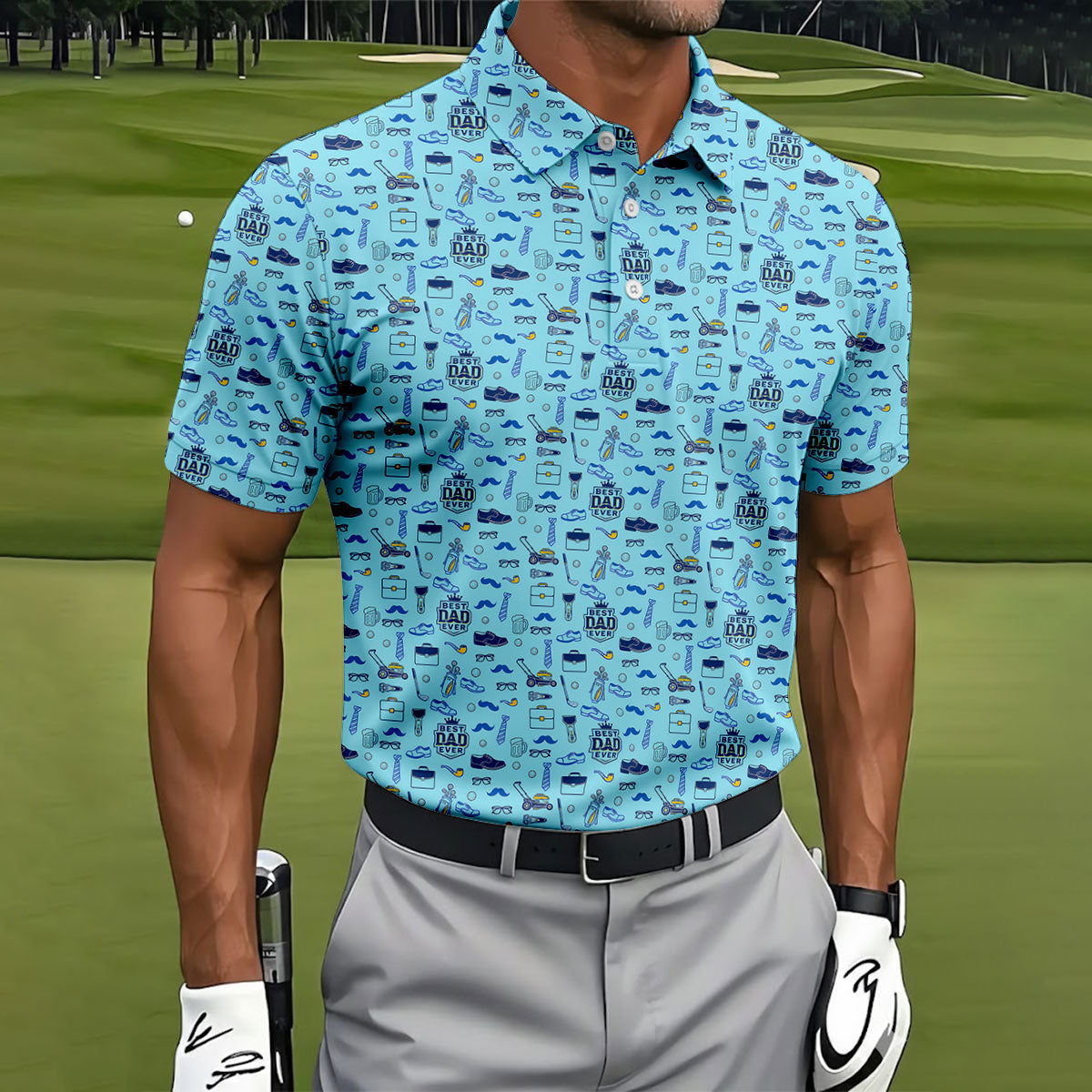 Best Dad Ever Dad Life Doodle Pattern Father's Day Golf Shirt, Golf Gift For Dad