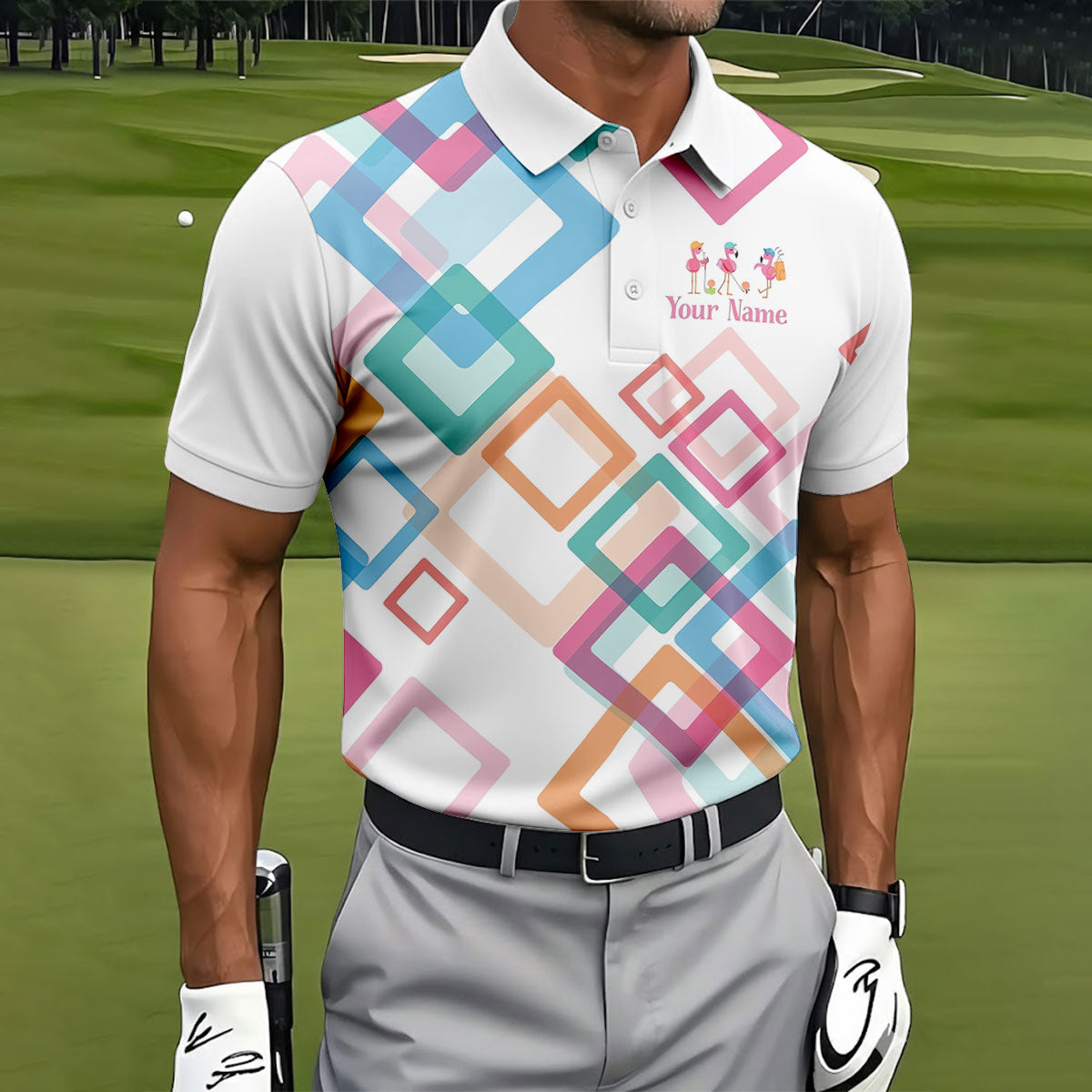 Personalized Flamingo Golf Polo Shirt, Golf Shirts For Men, Mens Golf Polo