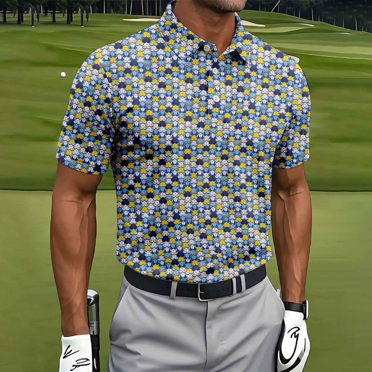 Funny Beer Pretzel Cleavage Pattern Golf Polo Shirt, Mens Golf Polo, Printed Golf Shirts