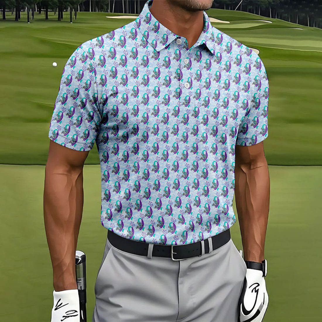 You Are Not Alone Suicide Awareness Ribbon Pattern Mens Golf Polo, Mens Golf Polo