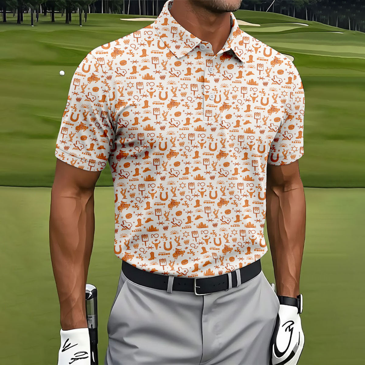 Texas Cowboy Western Pattern Golf Polo Shirt, Hawaiian Golf Shirt, Golf Polo Shirts For Men