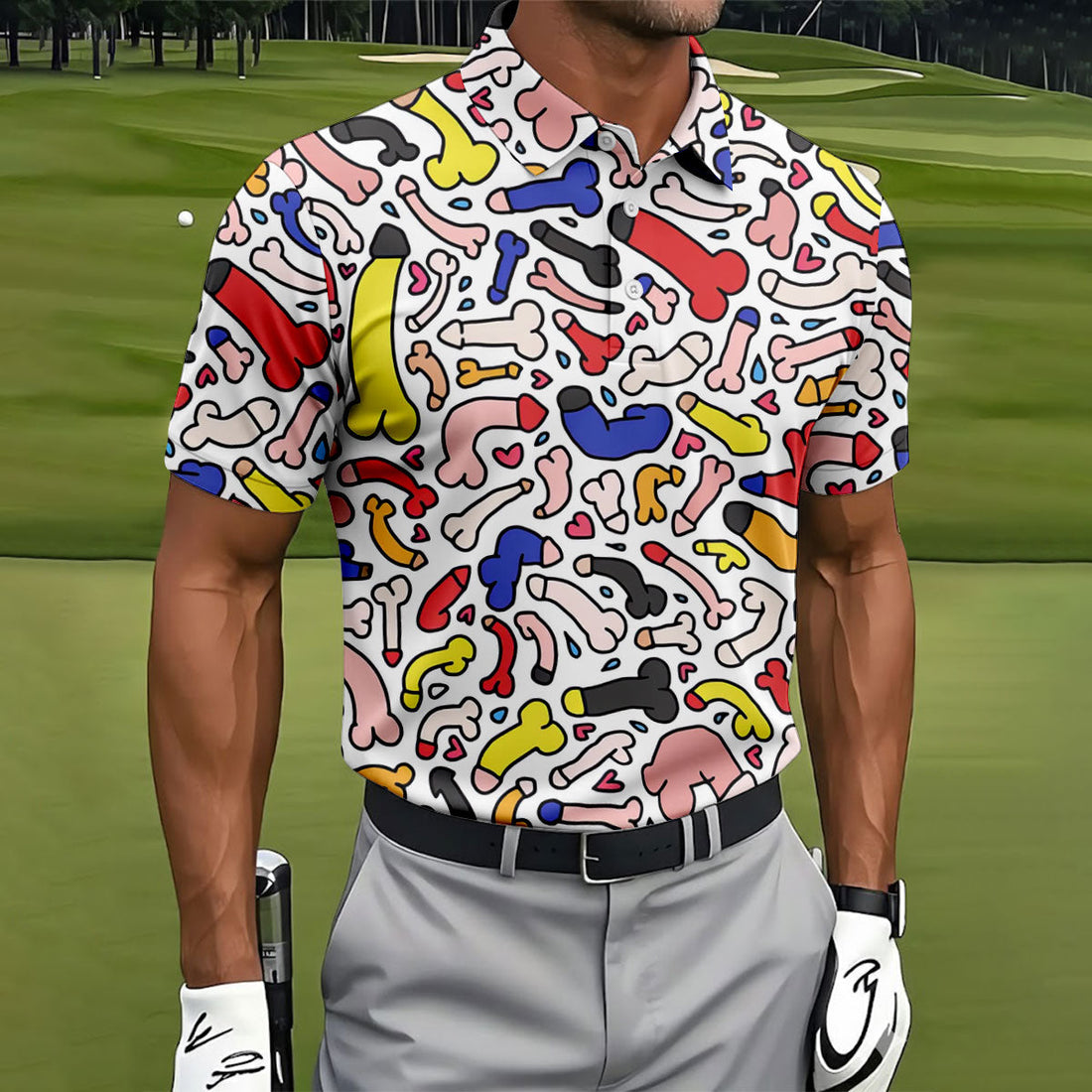 Funny Colorful Adult Doodle Pattern Polo Shirt, Mens Golf Polo, Golf Shirts For Men