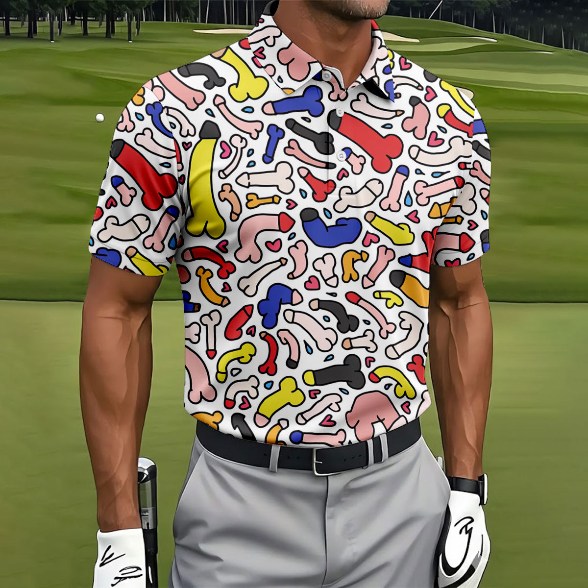 Funny Colorful Adult Doodle Pattern Polo Shirt, Mens Golf Polo, Golf Shirts For Men
