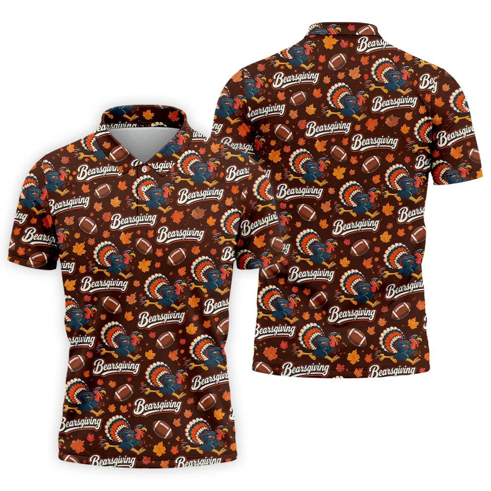 Brown Turkey Football Thanksgiving Golf Shirt, Golf Polo For Men, Golf Gifts For Men
