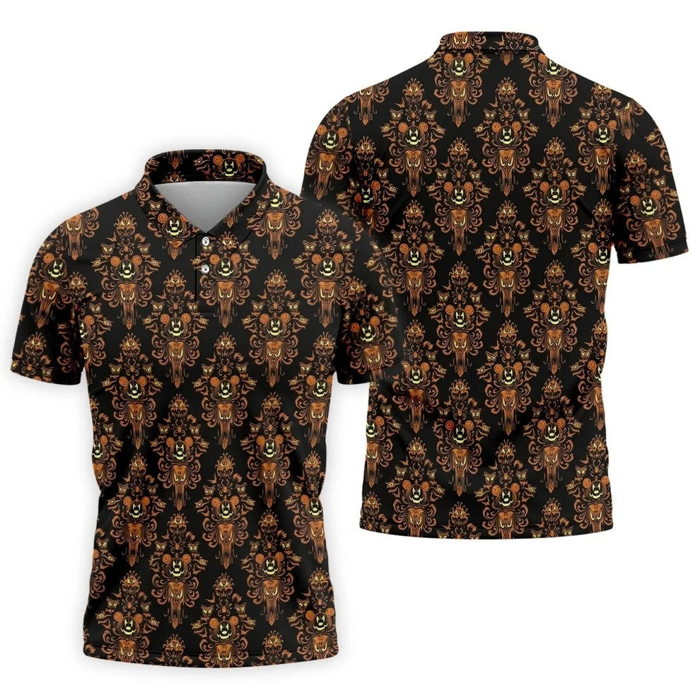 Haunted Face Wallpaper Halloween Golf Polo Shirt, Golf Polo For Men, Golf Apparel Shirt