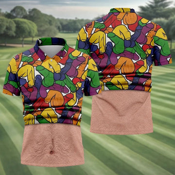 Funny Belly Illusion Colorful Pattern Polo Shirt, Mens Golf Polo, Golf Shirts For Men