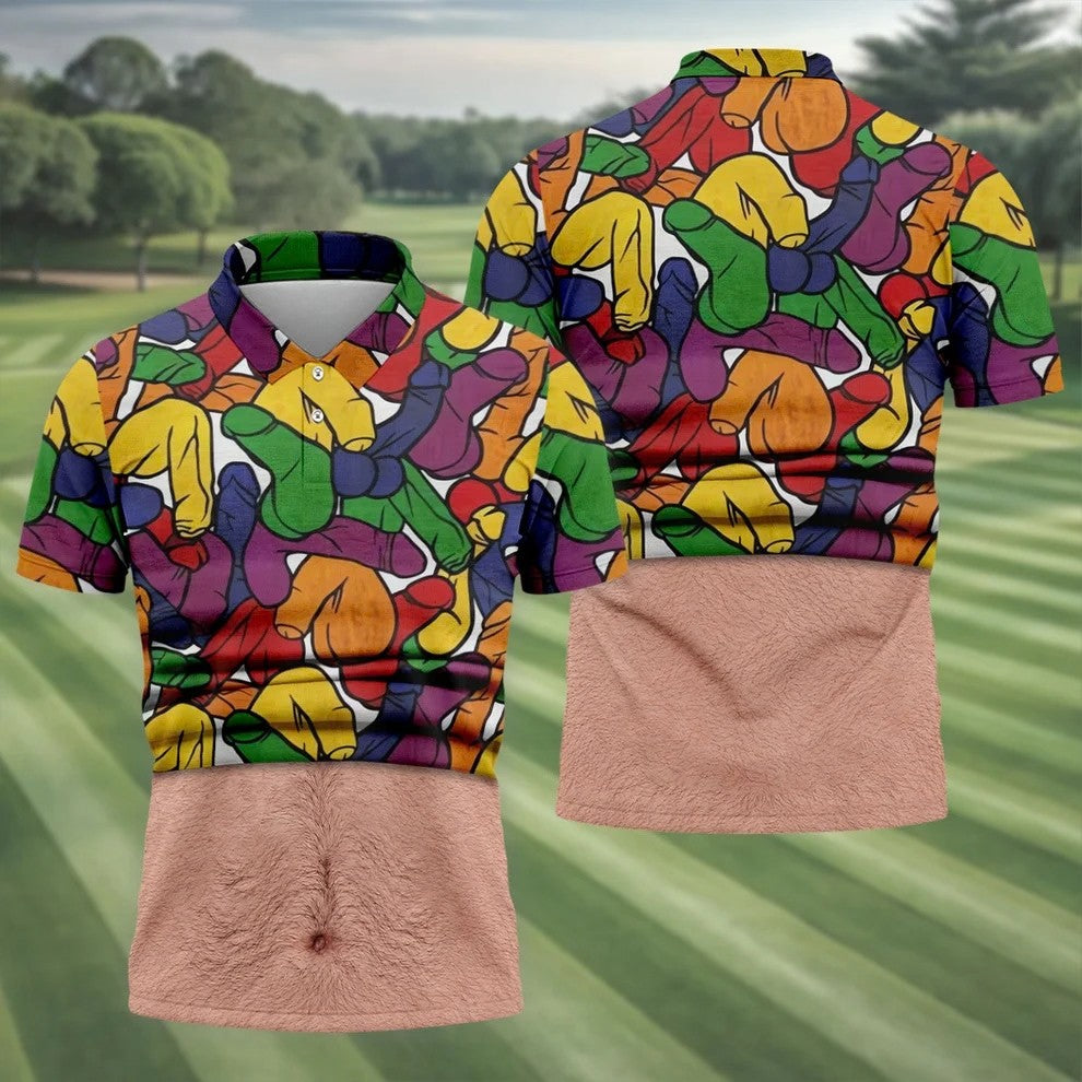 Funny Belly Illusion Colorful Pattern Polo Shirt, Mens Golf Polo, Golf Shirts For Men