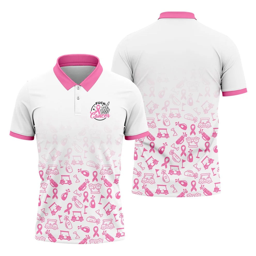 Fuck Cancer Pink Ribbon Breast Cancer Polo Shirt, Mens Polo Shirts, Golf Apparel For Men