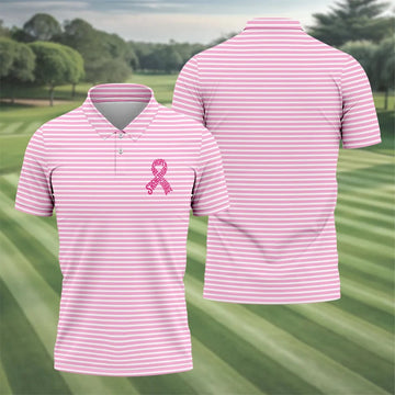 Hope Love Strength Courage Breast Cancer Polo Shirt, Mens Golf Polo, Golf Apparel For Men