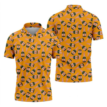 Rosé Champagne Seamless Pattern Yellow Golf Shirt, Polo Shirts For Men, Golf Shirts For Men