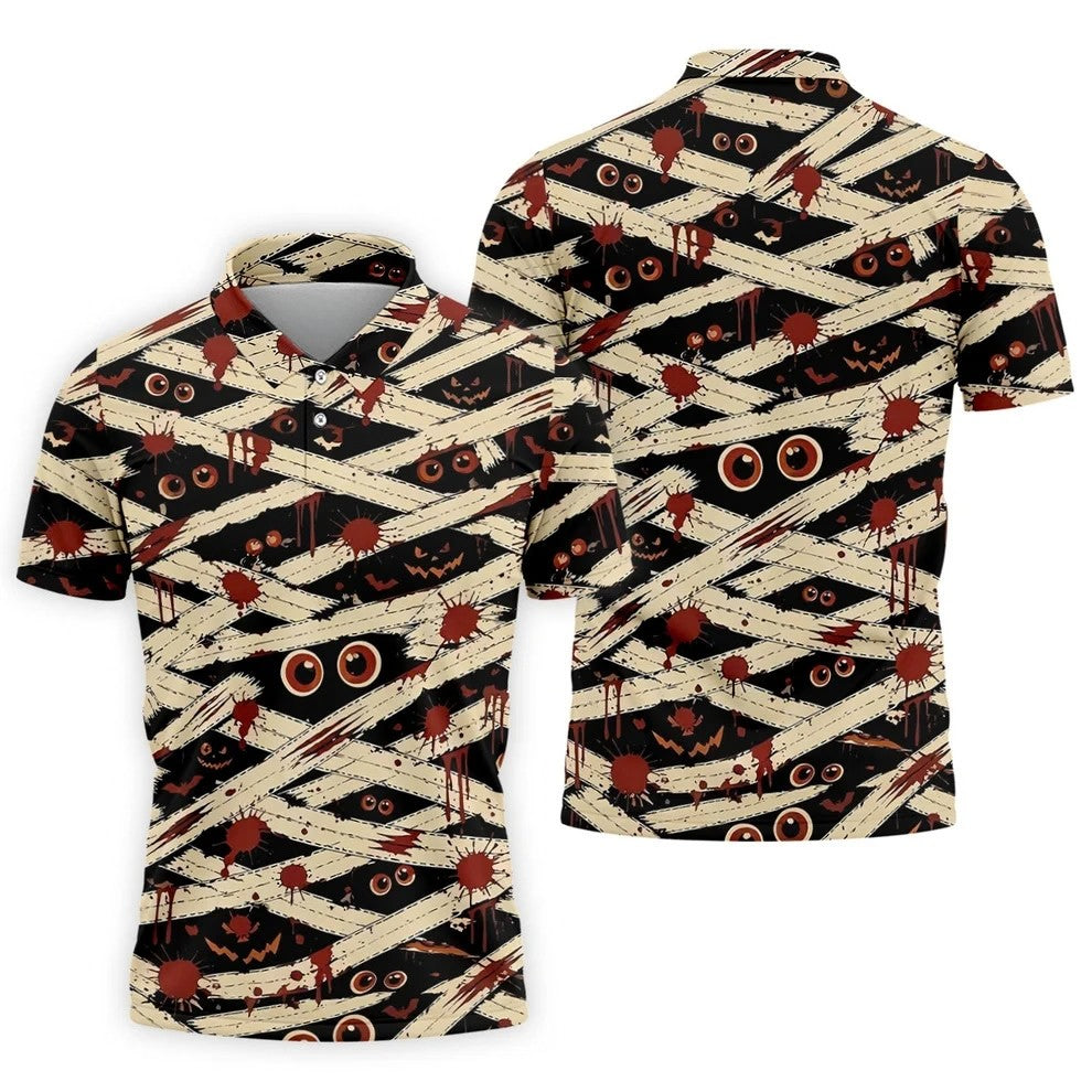 Mummy Horror Character Halloween Golf Polo Shirt, Golf Outfit For Men, Mens Golf Polo