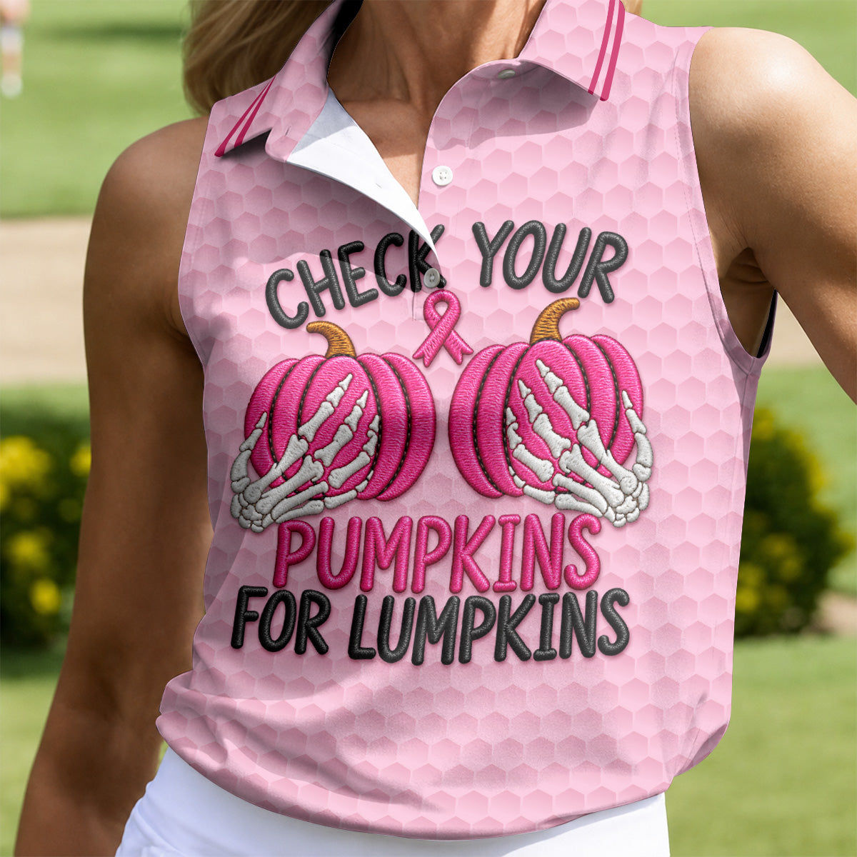 Pumpkins For Lumpkins Breast Cancer Polo Shirt, Golf Shirts For Women, Women's Golf Polo