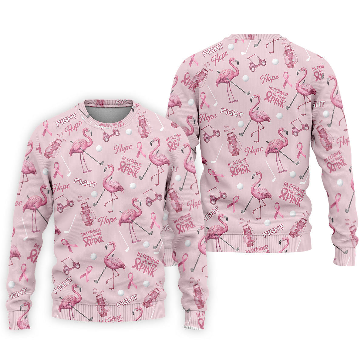 Funny Flamingo Pink Ribbon Men's Polo ShirtBreast Cancer Awareness Shirt, Golf Shirts For Men