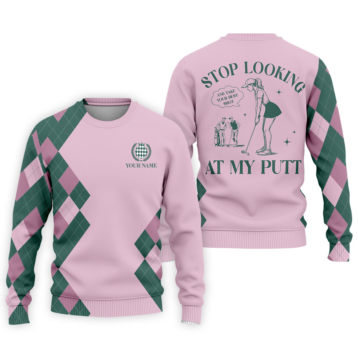 Stop Looking At My Putt Custom Sleeveless Womens Golf Polo Shirts, Funny Golf Shirts For Ladies