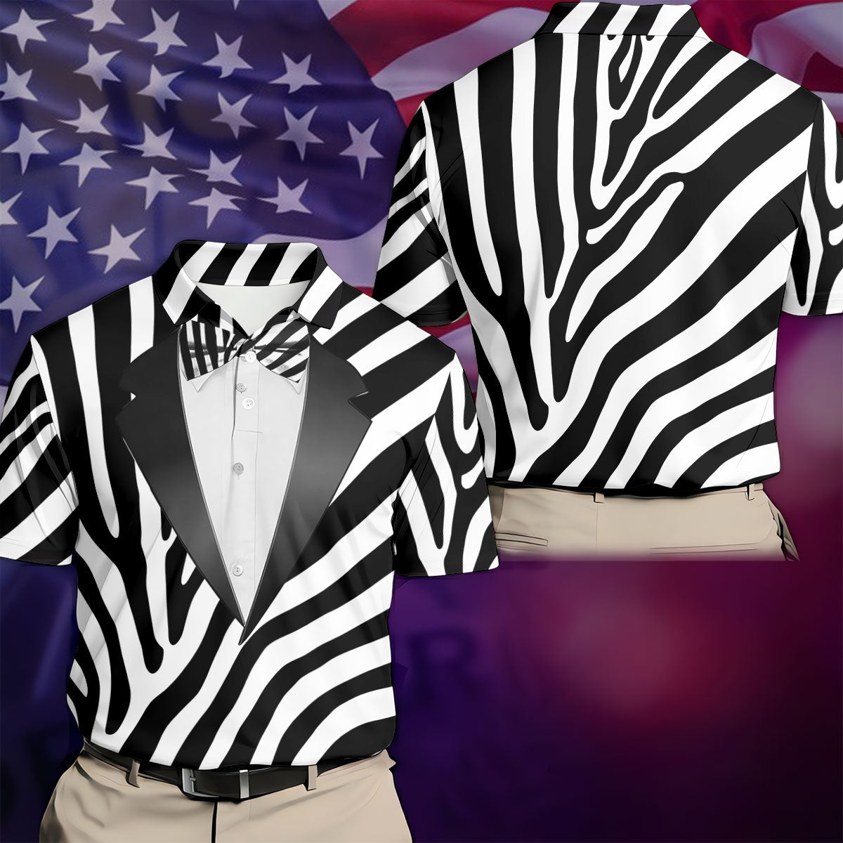 Zebra Pattern Funny Costume Hawaiian Golf Shirt, Polo Shirts For Men, Golf Shirts For Men
