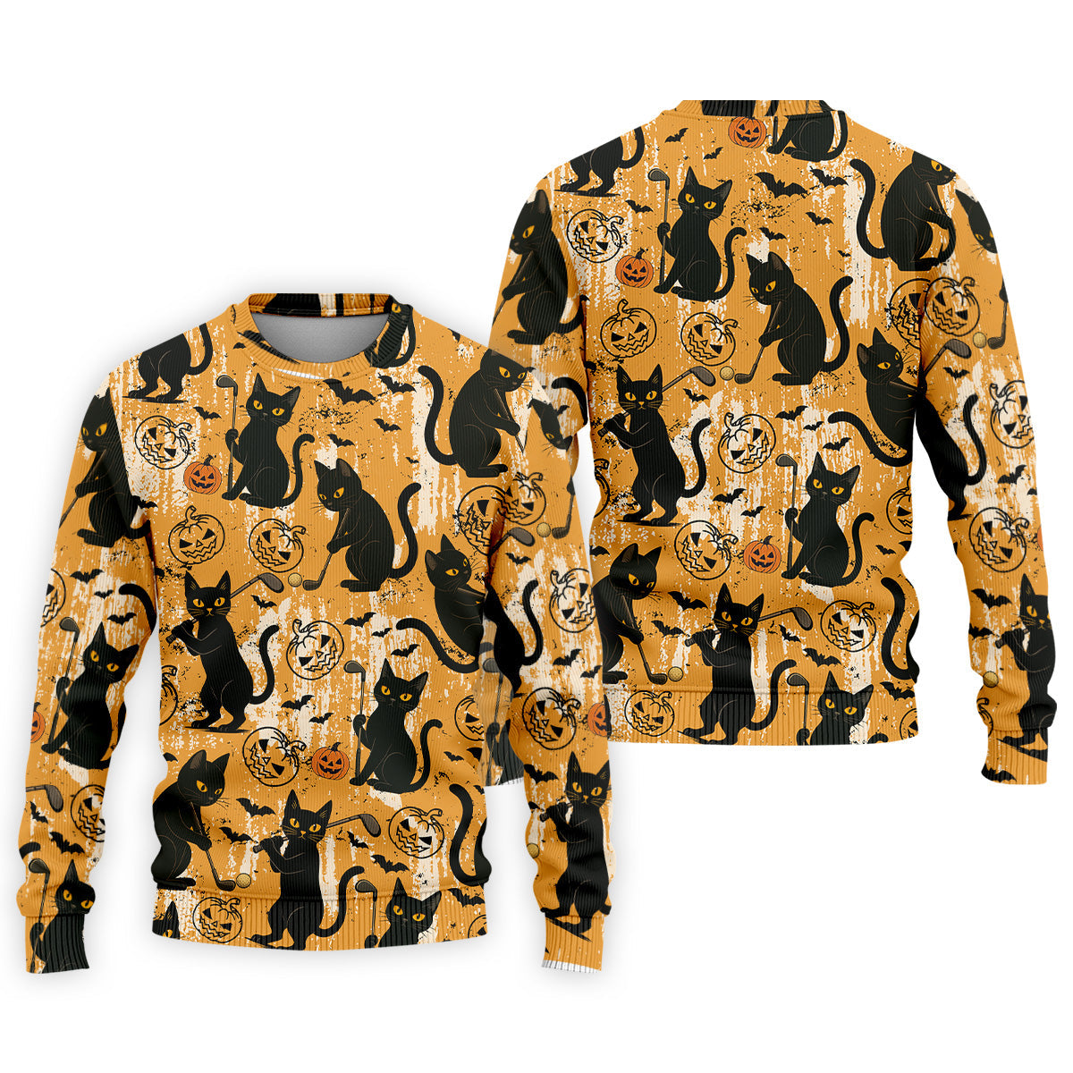 Funny Black Cat Men's Golf Polo ShirtHalloween Golf Shirt, Halloween Polo ShirtGolf Gift For Him