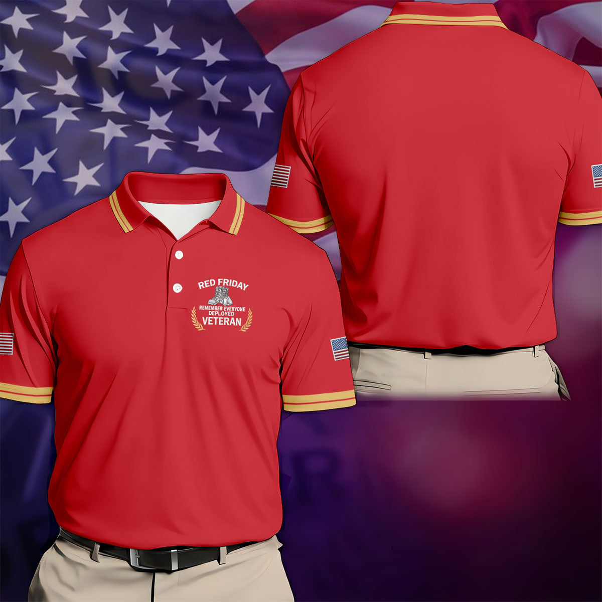 Red Friday Veteran Memorial 250 Years Golf Tops For Men, Patriotic Father's Day Golf Shirt