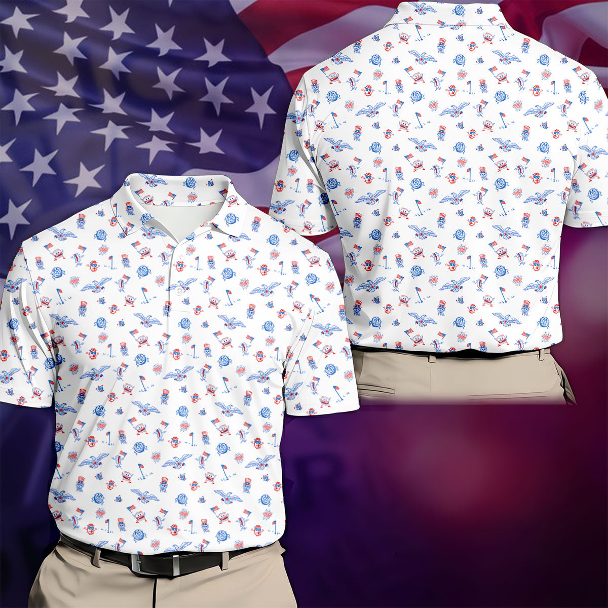 Funny Uncle Sam Eagle Golf Flag All-Over Print 4th of July, 250 Years USA Patriotic Golf Shirt, 4th Of July Golf Shirt, Golf Tops For Men, Golfing Apparel