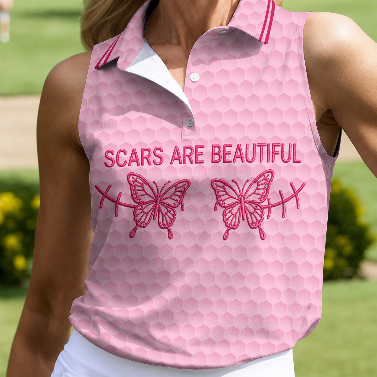 Scars Are Beautiful Butterfly Breast Cancer Golf Polo Shirt, Women’s Golf Tops, Ladies Golf Shirt