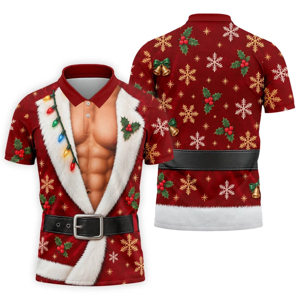 Red Muscle Santa Robe Christmas Golf Shirt, Golf Gifts For Men, Mens Golf Clothing