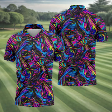 Vibrant Neon Liquid Marble Abstract Golf Shirt, Mens Golf Shirts, Golf Polo Shirts For Men