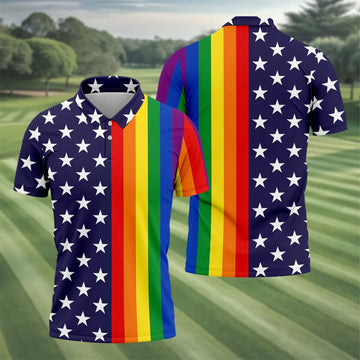 American Pride LGBT Support Golf Tops For Men, Pride Month Golf Shirts For Men