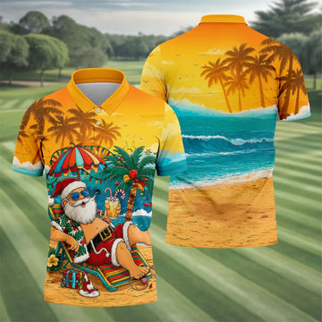 Beach Chair Santa Christmas Golf Shirt, Men's Golf Shirt, Hawaiian Golf Shirt, Printed Golf Shirts