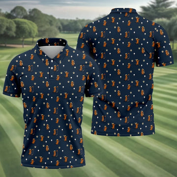 Cartoon Dachshund Golfer Pattern Golf Polo Shirt, Men's Golf Shirt, Golf Apparel For Men