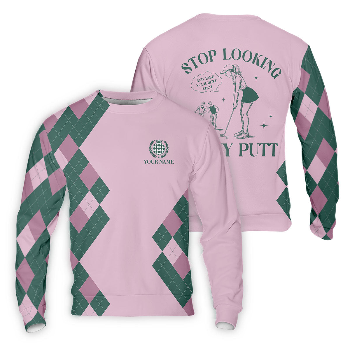 Stop Looking At My Putt Custom Sleeveless Womens Golf Polo Shirts, Funny Golf Shirts For Ladies