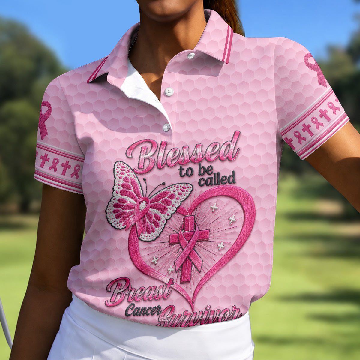 Blessed To Be Called Breast Cancer Survivor Shirt, Womens Golf Polo, Golf Shirts For Women
